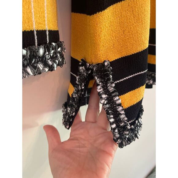 J.S.S Womans Knit Wear Jacket Sz S Yellow and black with fringe trim wool blend - Picture 7 of 13